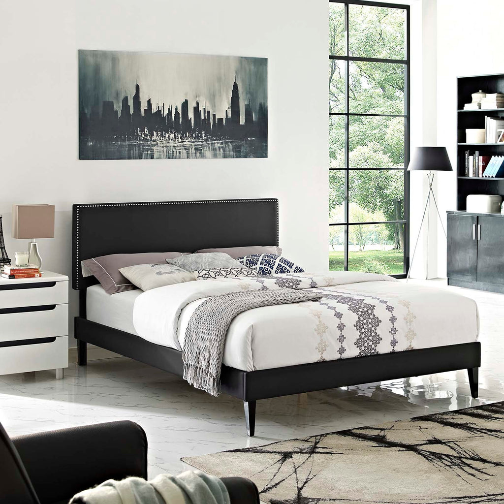 Macie Full Vinyl Platform Bed with Squared Tapered Legs in Black