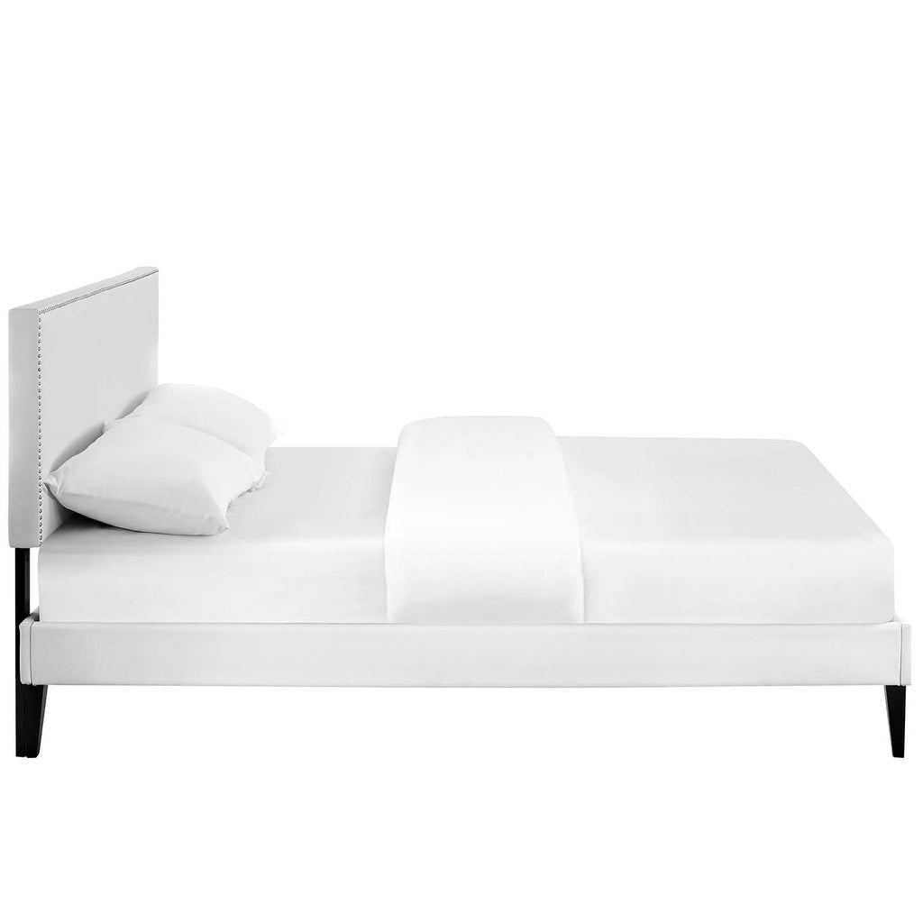 Macie Full Vinyl Platform Bed with Squared Tapered Legs in White