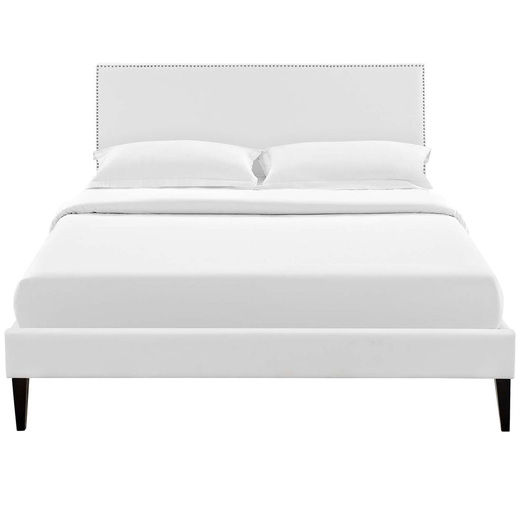 Macie Full Vinyl Platform Bed with Squared Tapered Legs in White