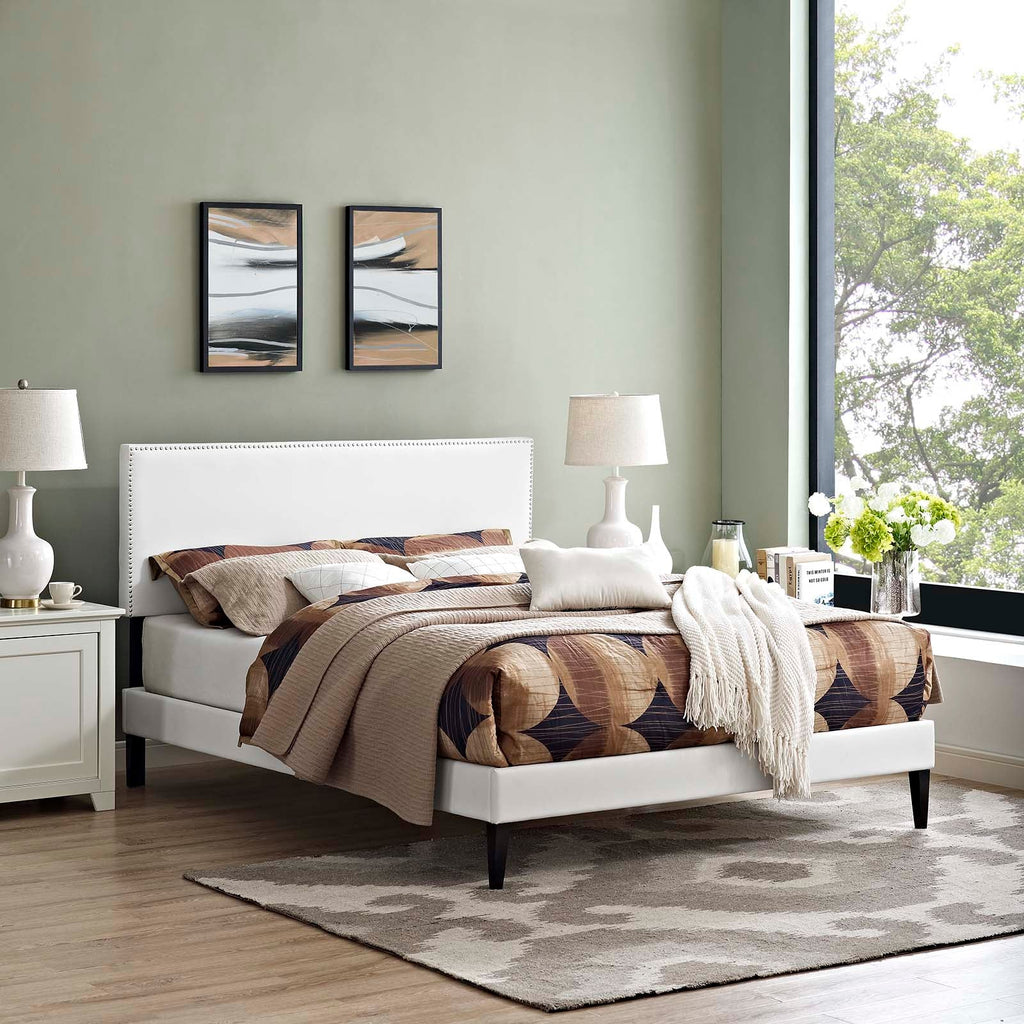 Macie Full Vinyl Platform Bed with Squared Tapered Legs in White