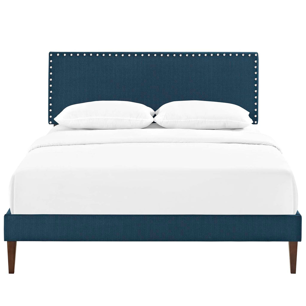 Macie Full Fabric Platform Bed with Squared Tapered Legs in Azure