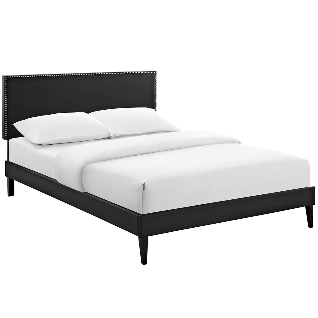 Macie Queen Vinyl Platform Bed with Squared Tapered Legs in Black