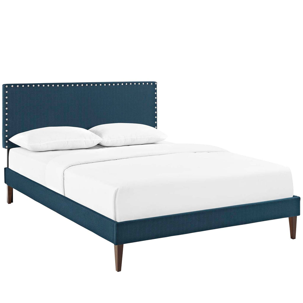 Macie Queen Fabric Platform Bed with Squared Tapered Legs in Azure