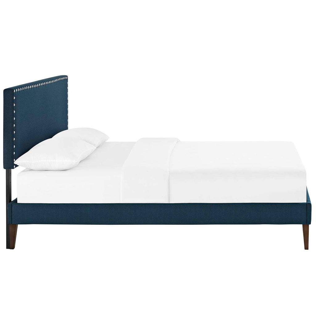 Macie Queen Fabric Platform Bed with Squared Tapered Legs in Azure