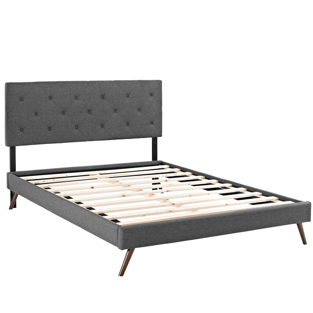 Tarah Queen Fabric Platform Bed with Round Splayed Legs in Gray