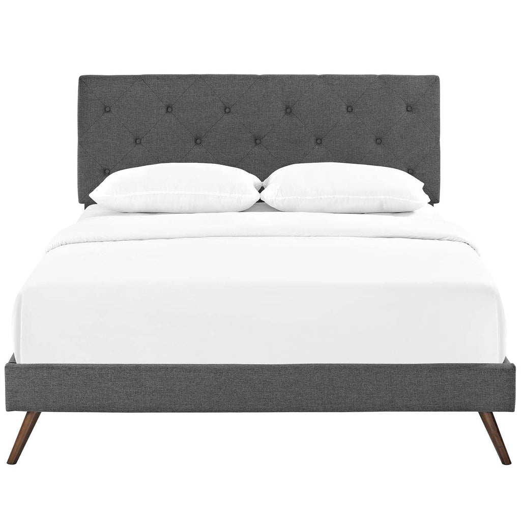 Tarah King Fabric Platform Bed with Round Splayed Legs in Gray