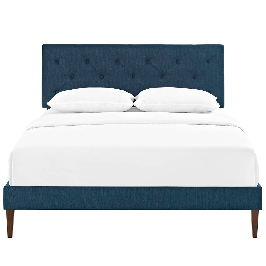 Tarah Queen Fabric Platform Bed with Squared Tapered Legs in Azure