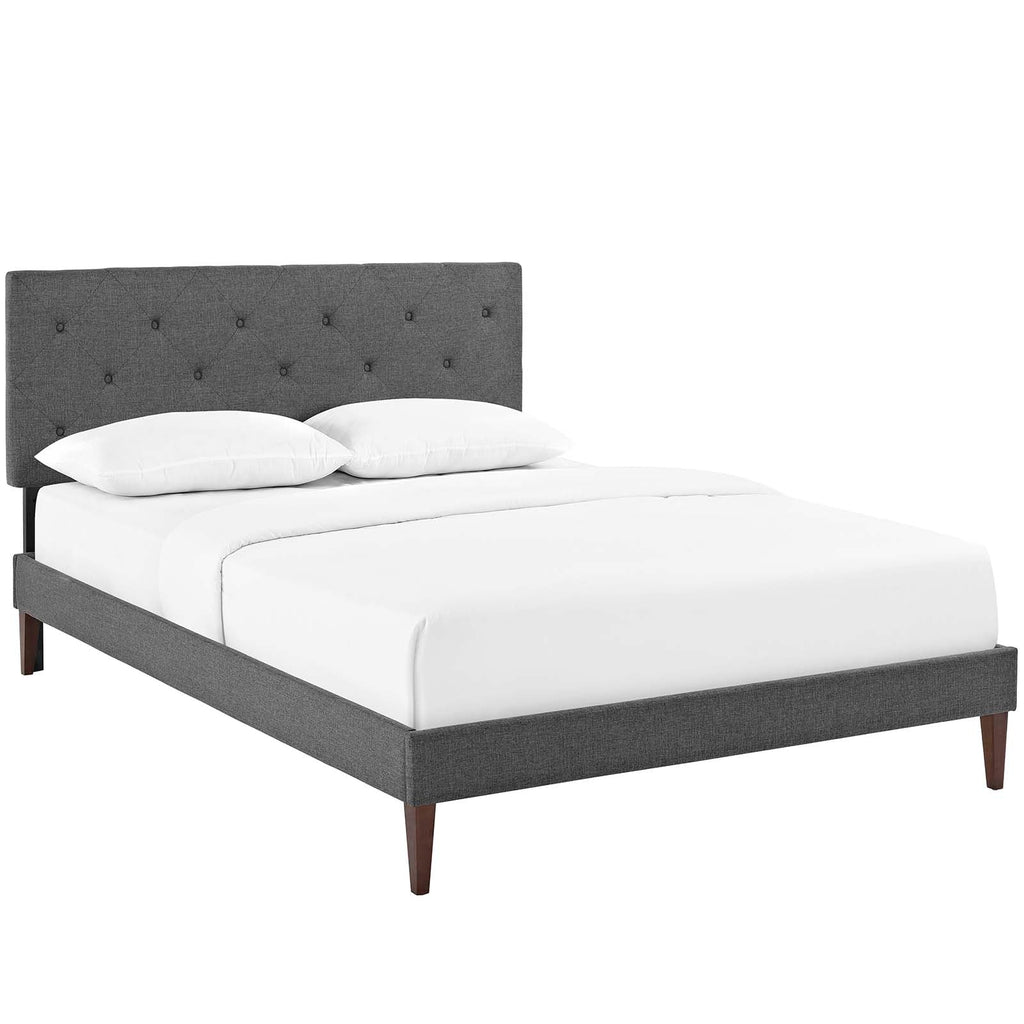 Tarah Queen Fabric Platform Bed with Squared Tapered Legs in Gray