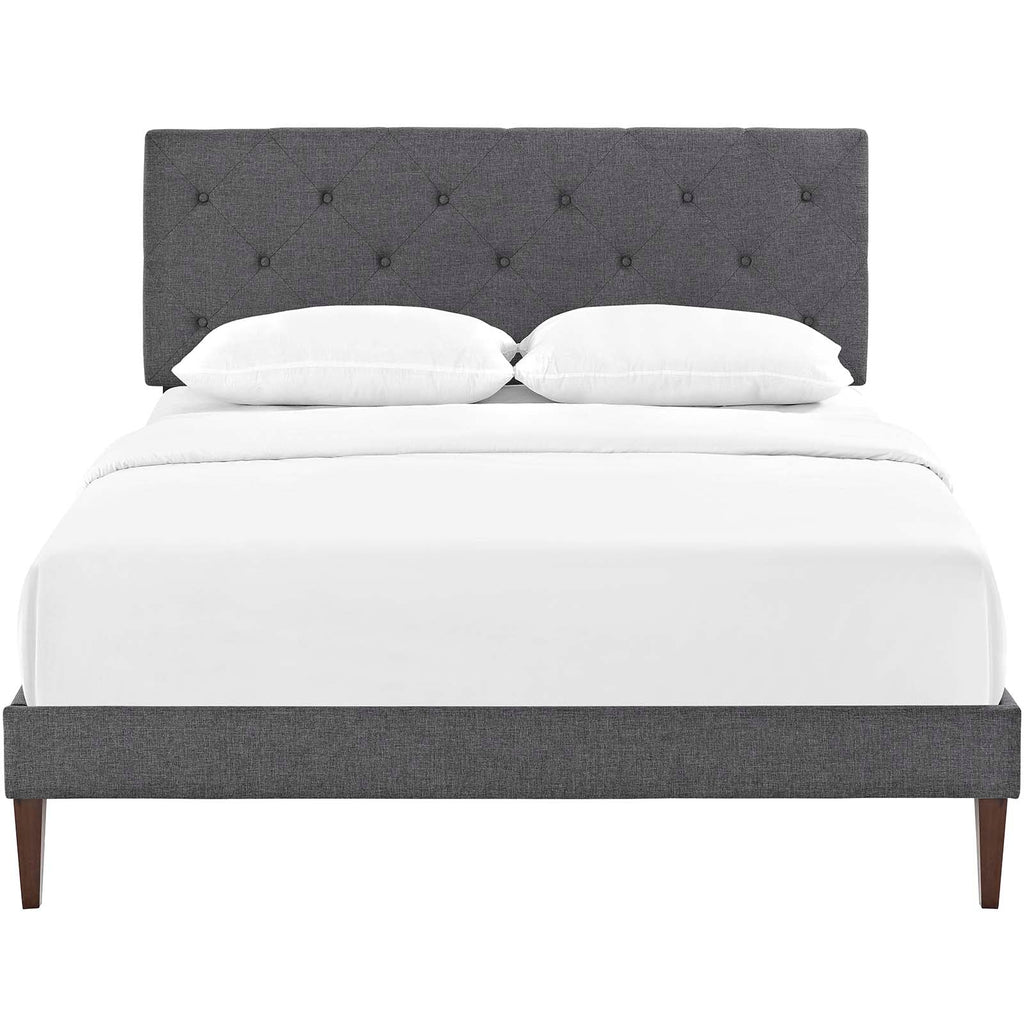 Tarah Queen Fabric Platform Bed with Squared Tapered Legs in Gray