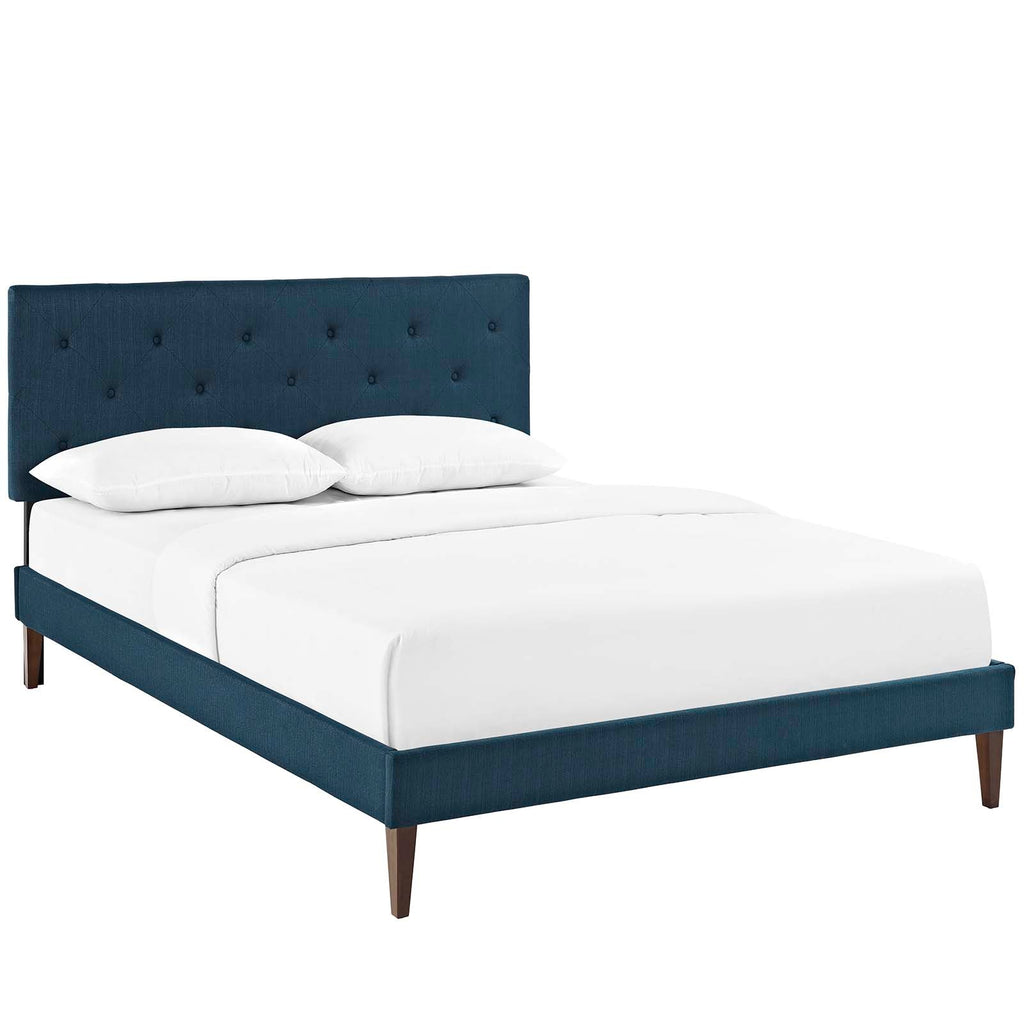 Tarah King Fabric Platform Bed with Squared Tapered Legs in Azure