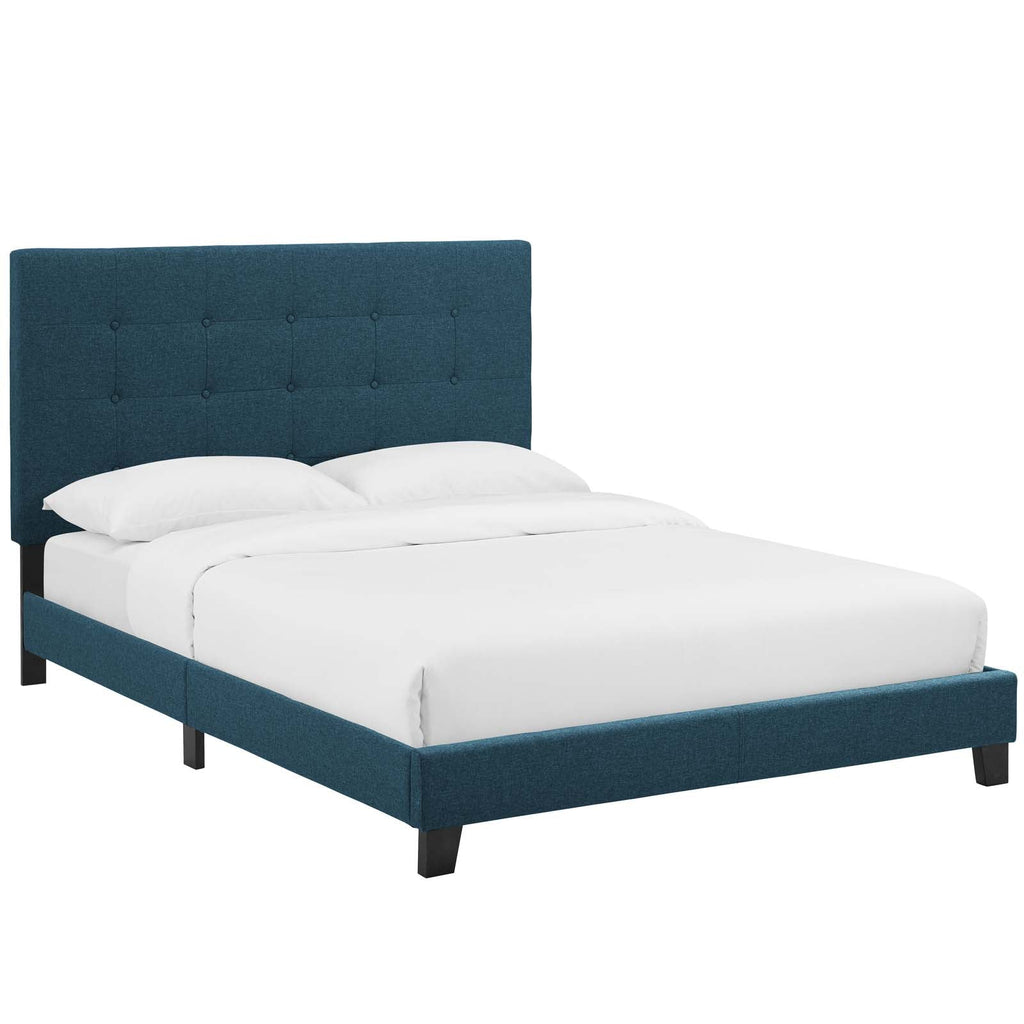 Melanie King Tufted Button Upholstered Fabric Platform Bed in Azure