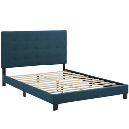 Melanie King Tufted Button Upholstered Fabric Platform Bed in Azure