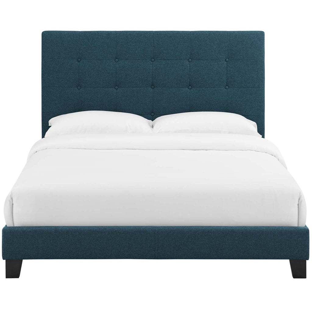 Melanie King Tufted Button Upholstered Fabric Platform Bed in Azure