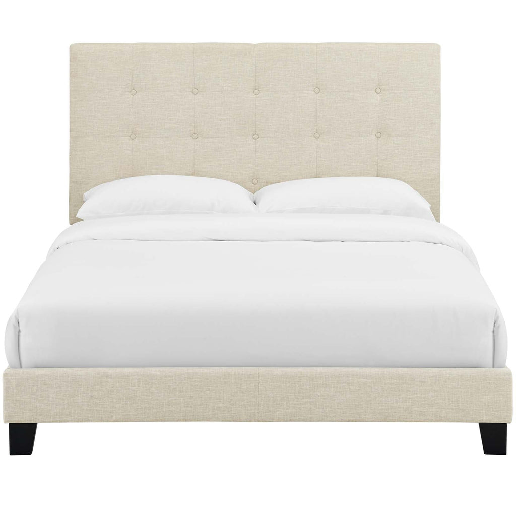 Melanie King Tufted Button Upholstered Fabric Platform Bed in Beige