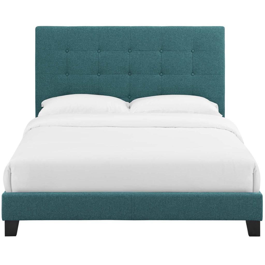 Melanie King Tufted Button Upholstered Fabric Platform Bed in Teal