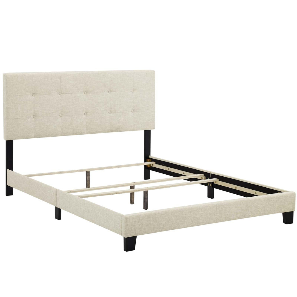 Amira Twin Upholstered Fabric Bed in Beige