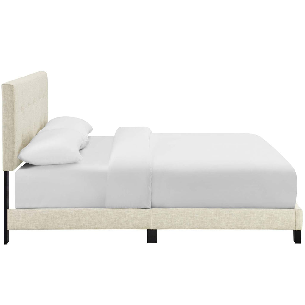 Amira Twin Upholstered Fabric Bed in Beige