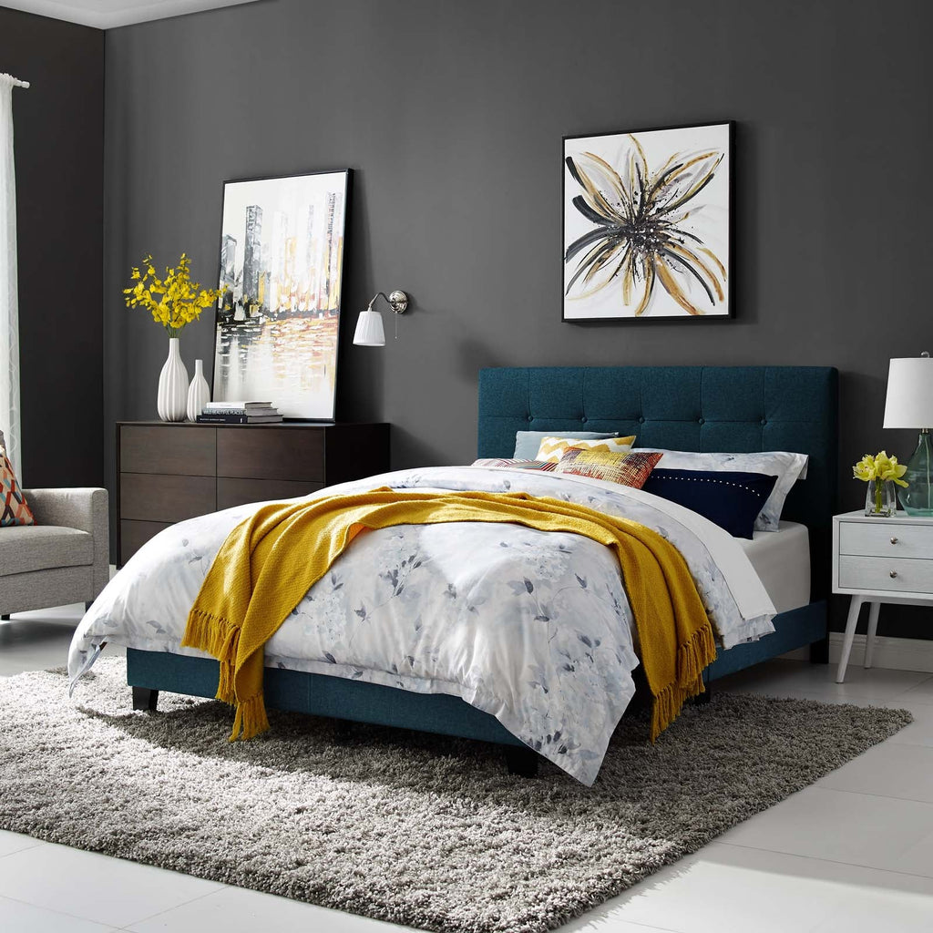 Amira Queen Upholstered Fabric Bed in Azure