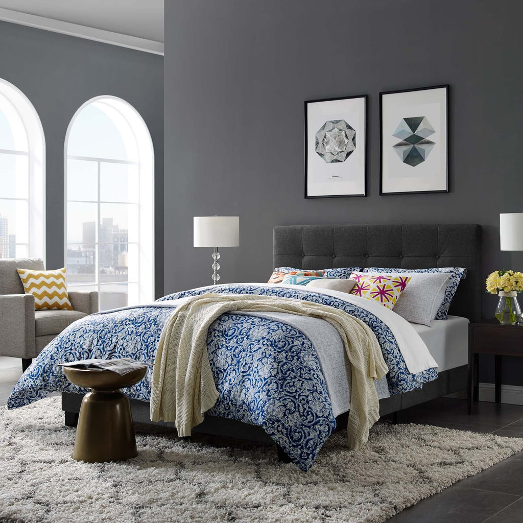 Amira Queen Upholstered Fabric Bed in Gray