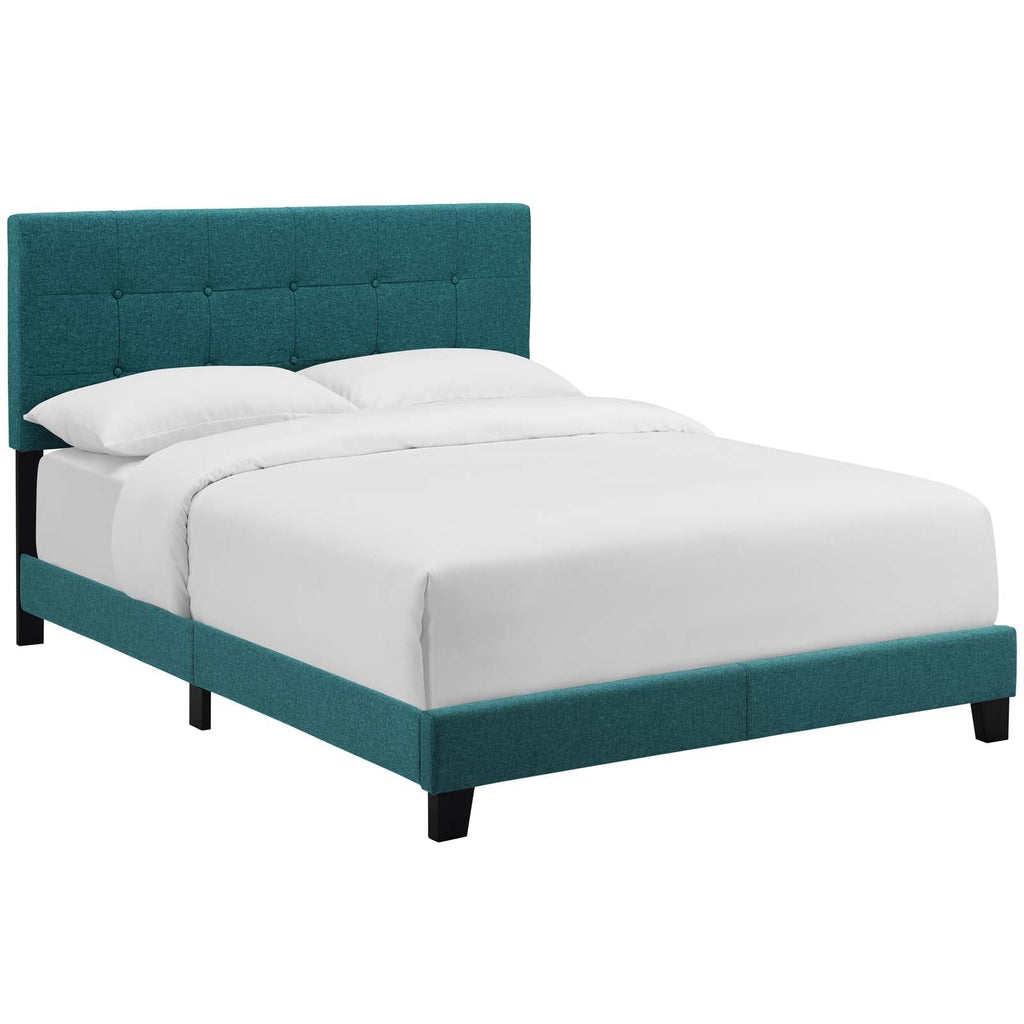 Amira Queen Upholstered Fabric Bed in Teal