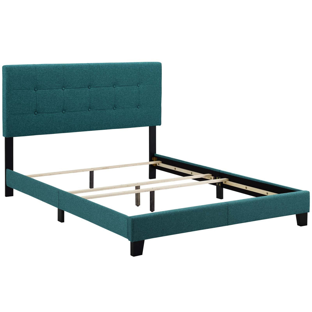 Amira Queen Upholstered Fabric Bed in Teal