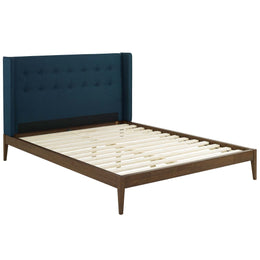 Hadley Queen Wingback Upholstered Polyester Fabric Platform Bed in Blue