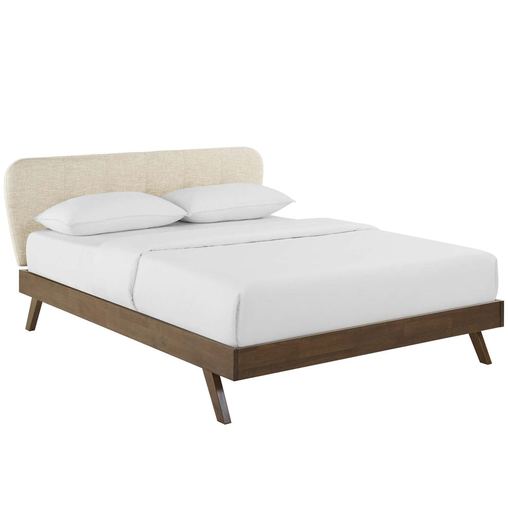 Gianna Queen Upholstered Polyester Fabric Platform Bed in Beige