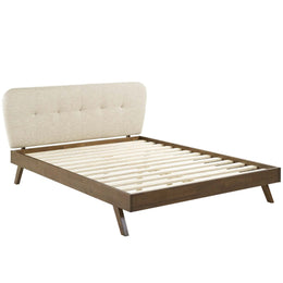 Gianna Queen Upholstered Polyester Fabric Platform Bed in Beige