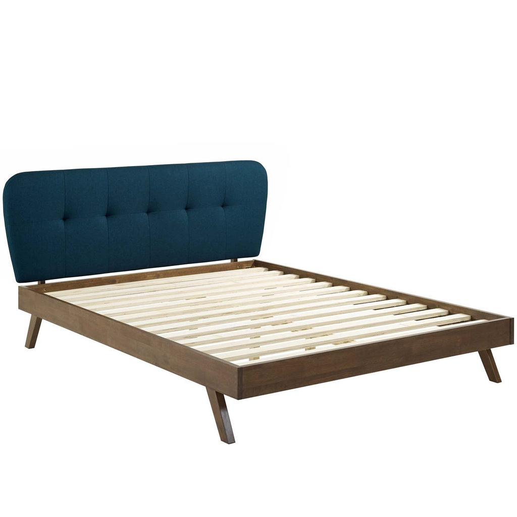 Gianna Queen Upholstered Polyester Fabric Platform Bed in Blue