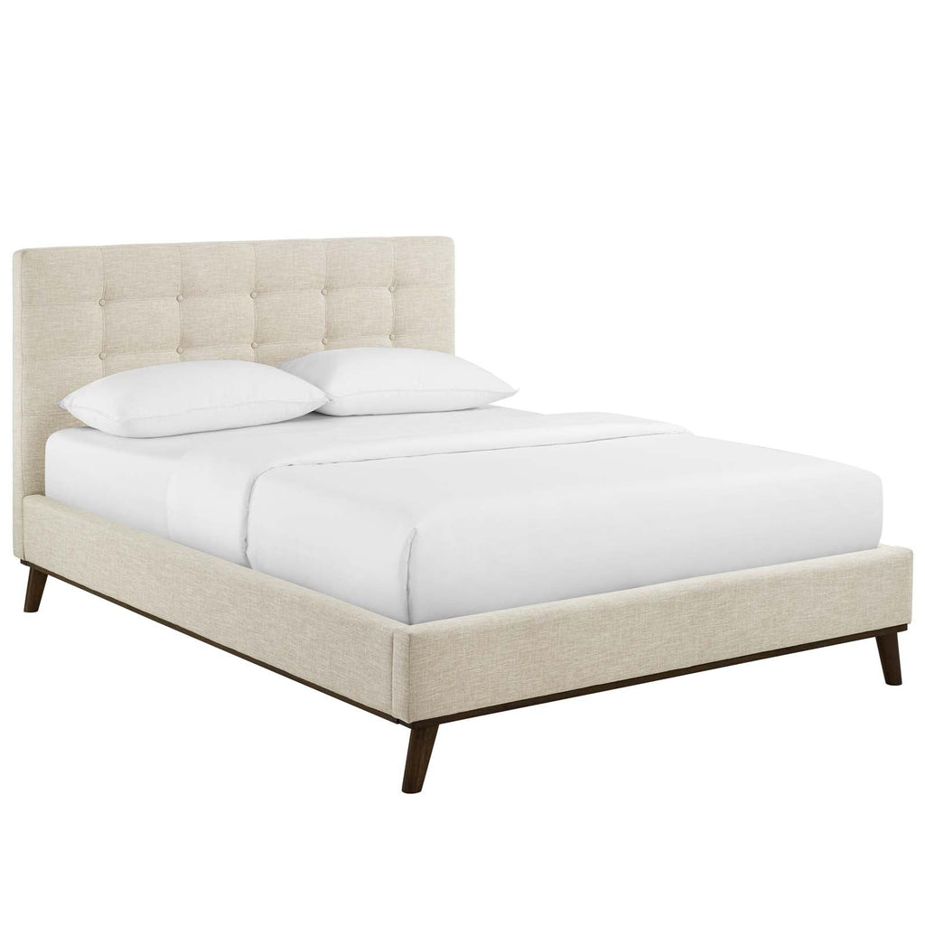 McKenzie Queen Biscuit Tufted Upholstered Fabric Platform Bed in Beige