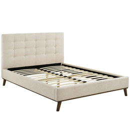 McKenzie Queen Biscuit Tufted Upholstered Fabric Platform Bed in Beige