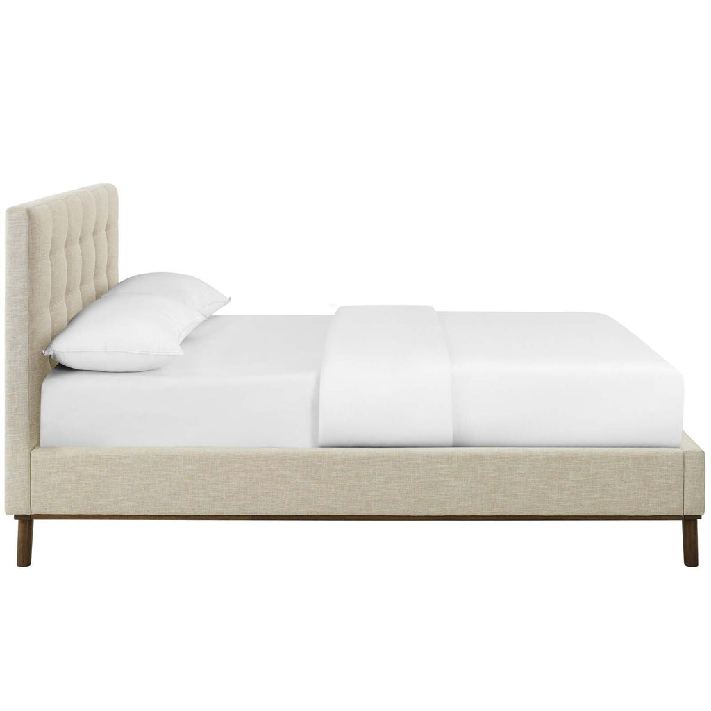 McKenzie Queen Biscuit Tufted Upholstered Fabric Platform Bed in Beige