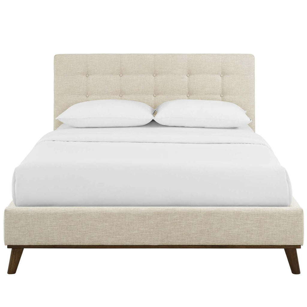 McKenzie Queen Biscuit Tufted Upholstered Fabric Platform Bed in Beige