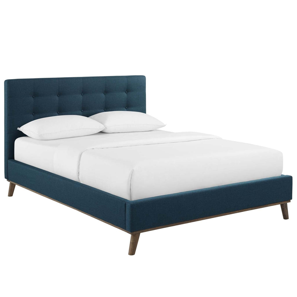 McKenzie Queen Biscuit Tufted Upholstered Fabric Platform Bed in Blue