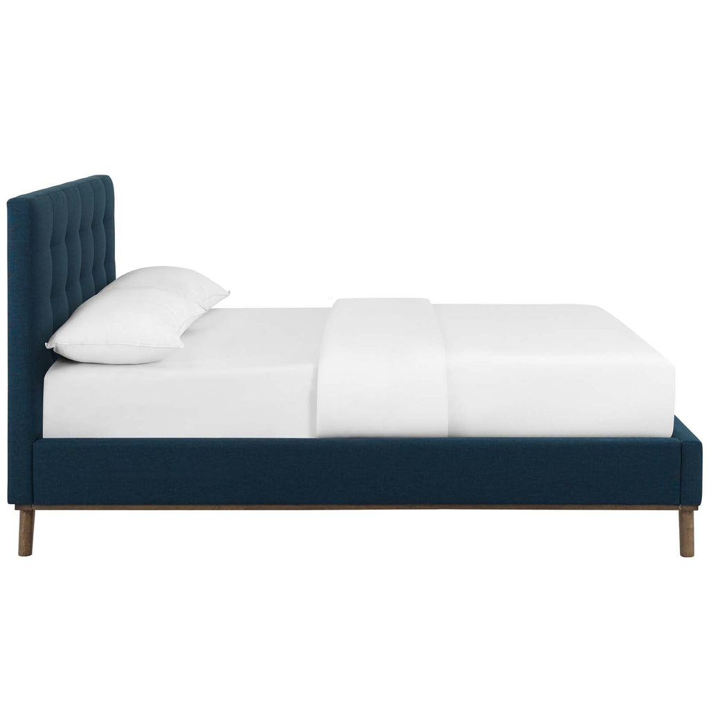 McKenzie Queen Biscuit Tufted Upholstered Fabric Platform Bed in Blue