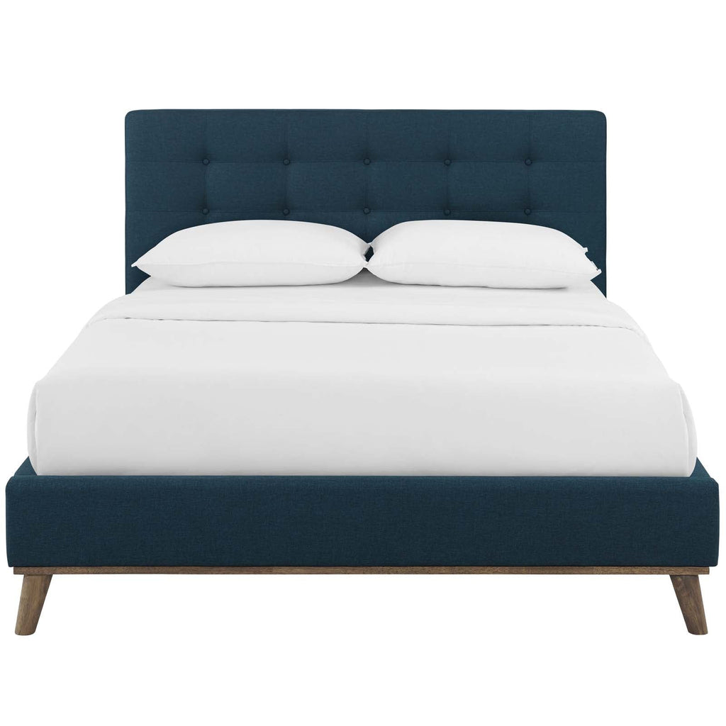 McKenzie Queen Biscuit Tufted Upholstered Fabric Platform Bed in Blue