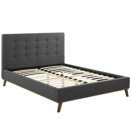 McKenzie Queen Biscuit Tufted Upholstered Fabric Platform Bed in Gray