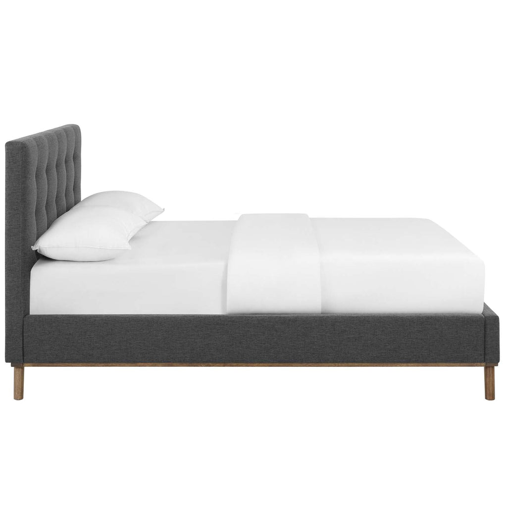 McKenzie Queen Biscuit Tufted Upholstered Fabric Platform Bed in Gray