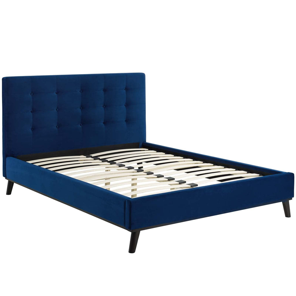 McKenzie Queen Biscuit Tufted Performance Velvet Platform Bed in Navy