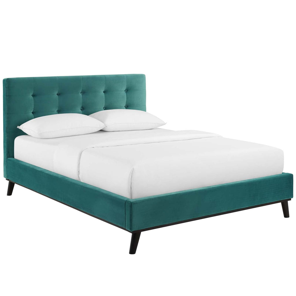 McKenzie Queen Biscuit Tufted Performance Velvet Platform Bed in Teal