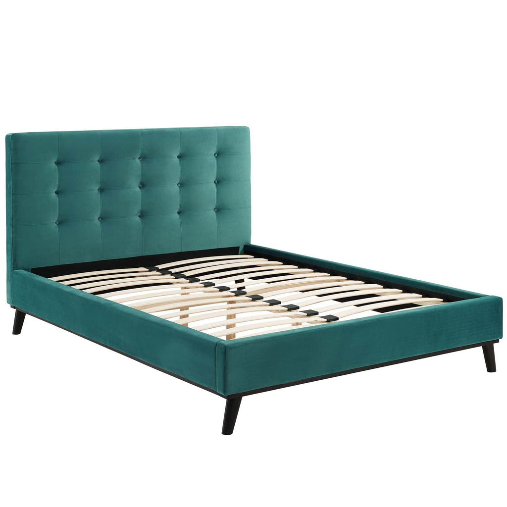 McKenzie Queen Biscuit Tufted Performance Velvet Platform Bed in Teal