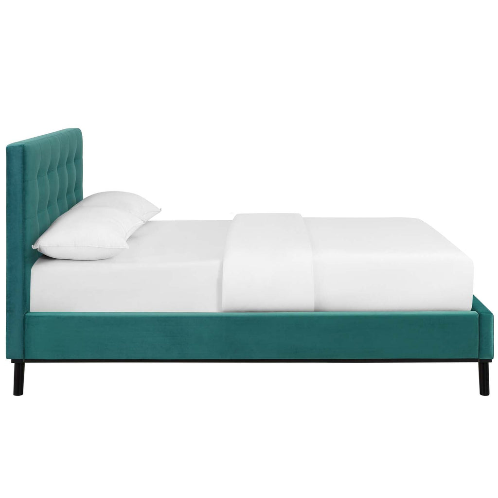 McKenzie Queen Biscuit Tufted Performance Velvet Platform Bed in Teal