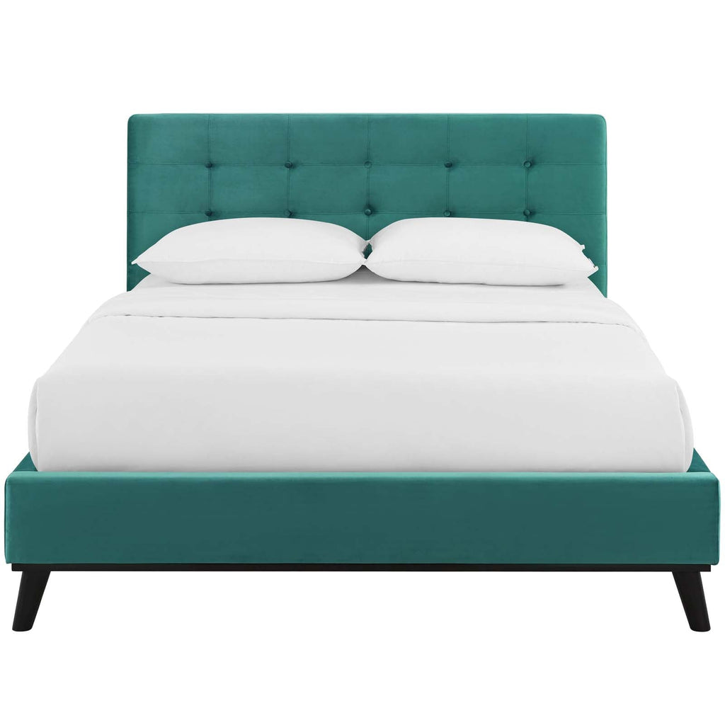 McKenzie Queen Biscuit Tufted Performance Velvet Platform Bed in Teal