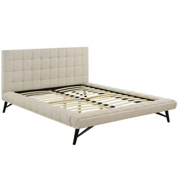 Julia Queen Biscuit Tufted Upholstered Fabric Platform Bed in Beige