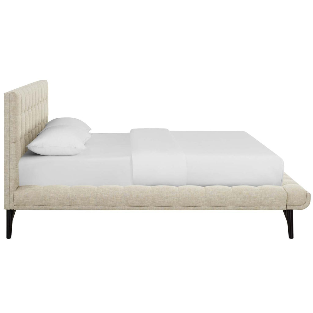 Julia Queen Biscuit Tufted Upholstered Fabric Platform Bed in Beige