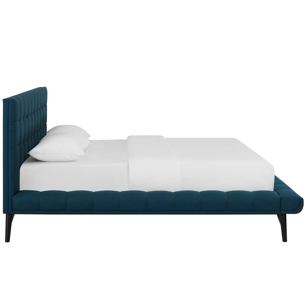 Julia Queen Biscuit Tufted Upholstered Fabric Platform Bed in Blue