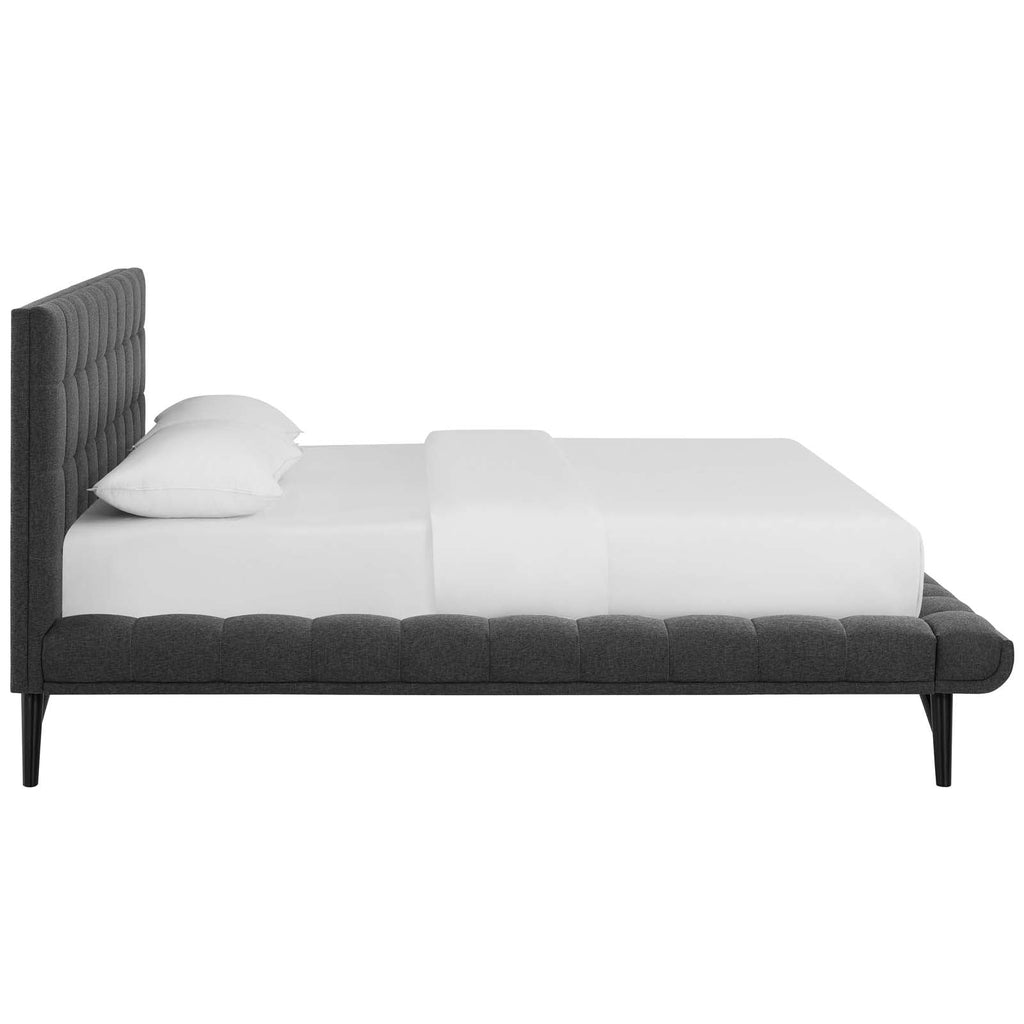 Julia Queen Biscuit Tufted Upholstered Fabric Platform Bed in Gray