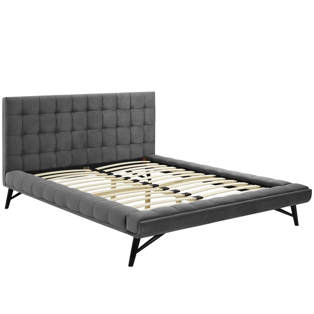 Julia Queen Biscuit Tufted Performance Velvet Platform Bed in Gray