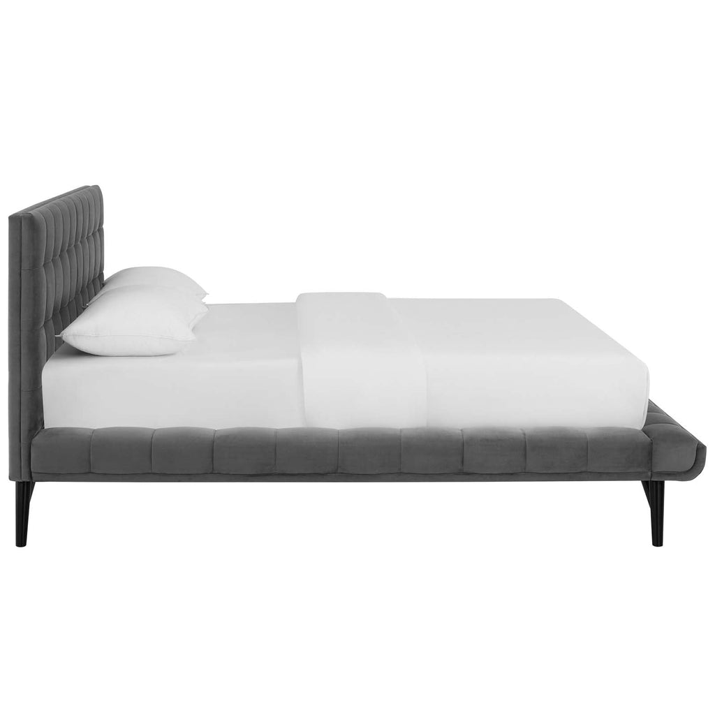 Julia Queen Biscuit Tufted Performance Velvet Platform Bed in Gray