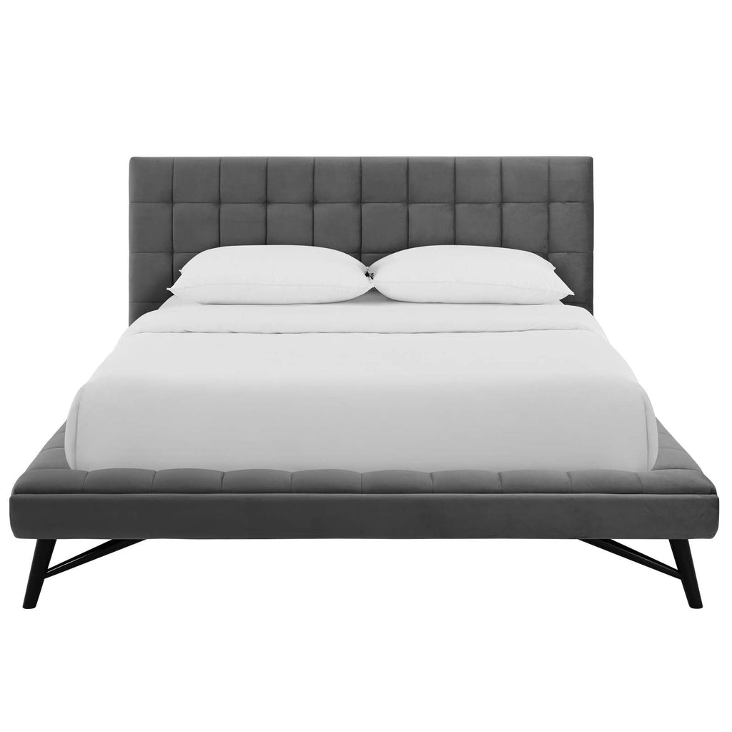 Julia Queen Biscuit Tufted Performance Velvet Platform Bed in Gray